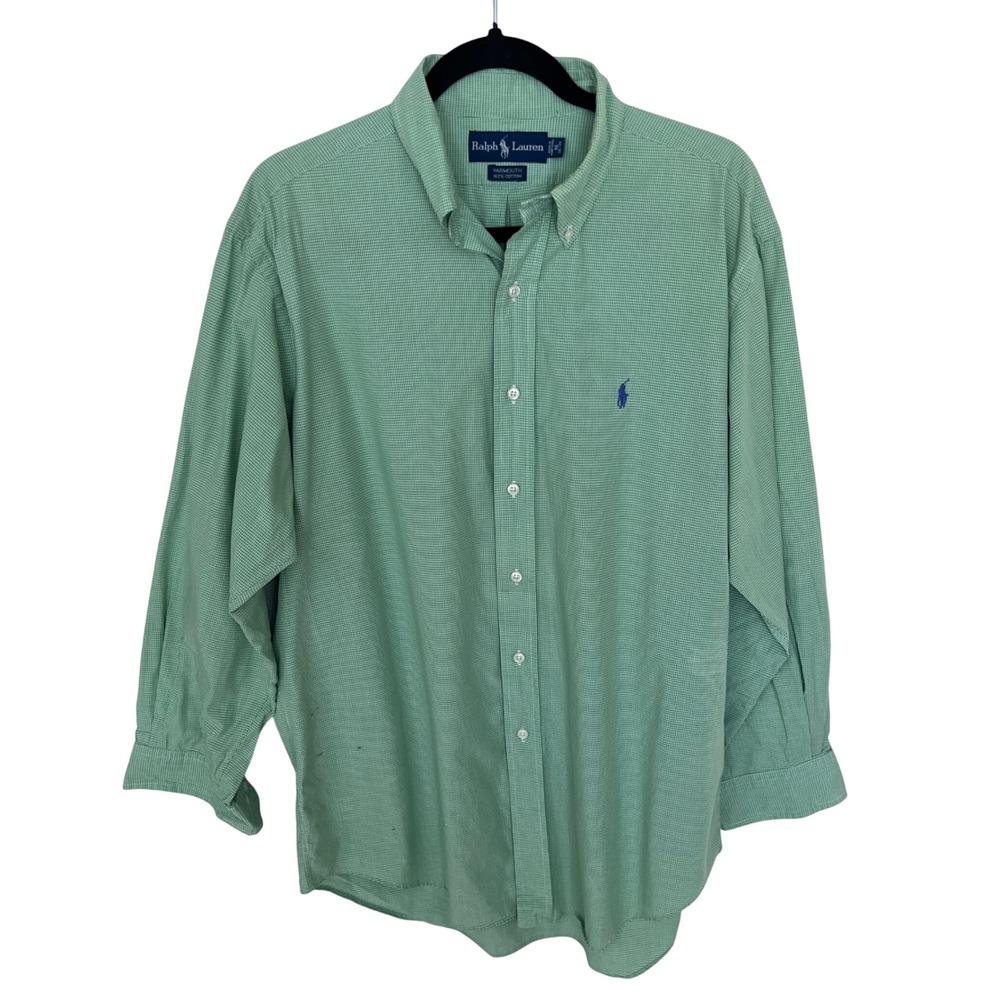 Ralph Lauren Yarmouth Mens 16 32/33 Green Gingham Cotton Button Down Shirt